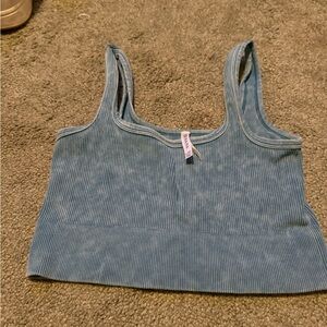 Zenana Outfitters Blue Ribbed Crop Top